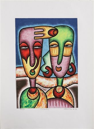 EDWARDS PAUL Couple. 1995. Tecnica mista su carta. Cm 28x40,5. Titolo a...