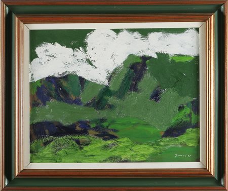 GIUNNI PIERO (1912 - 2000) Accordo di verde per la Valsabbia. 1972. Olio su...