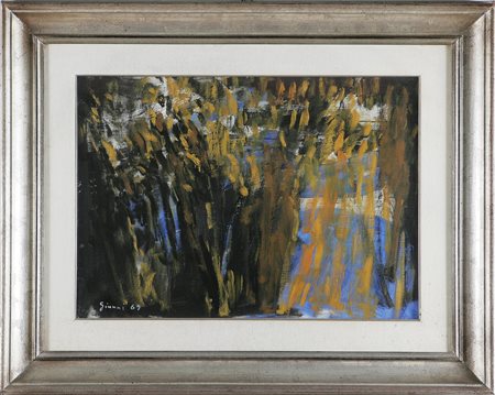 GIUNNI PIERO (1912 - 2000) Controluce azzurra e grano. 1969. Olio su tela. Cm...