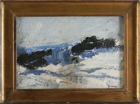 GIUNNI PIERO (1912 - 2000) Il nevaio. 1970. Olio su tavola. Cm 35x24. Al...