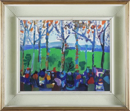 SARRA MANLIO (1910 - 1986) Pic-nic. 1973. Olio su tela. Cm 50x39,5. Al retro...