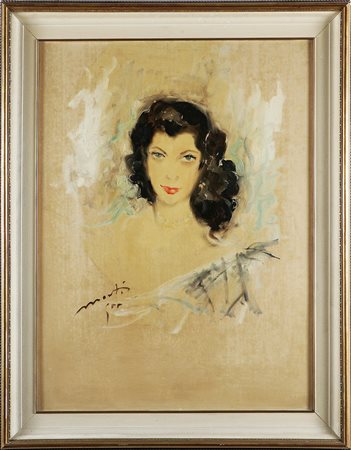 MONTI CESARINO (1916 - 1979) Viso di donna. Olio su tela. Cm 60x80. Firma in...