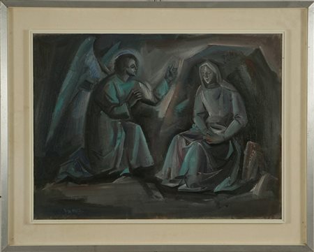 DI PRATA OSCAR (n. 1910) Annunciazione. Olio su tela. Cm 60x80. Firma in...