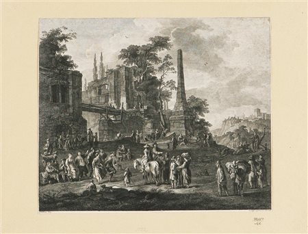 CONTI CARLO (1740 - 1795) Paesani con rovine. 1790. Acquaforte. Cm 31x26,3....