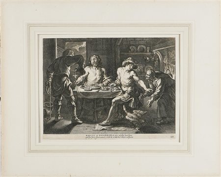 GALLE CORNELIUS I (1576 - 1656) Bacco e Filemonte seduti ad un tavolo. 1620....