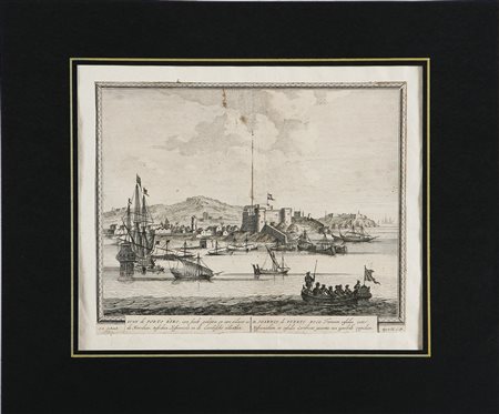 SCHENK PETER (1660 - 1718) Veduta del porto di Portorico con navi spagnole...