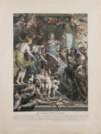 PICART BERNARD (1673 - 1733) La felicità della regina. 1709. Acquaforte e...