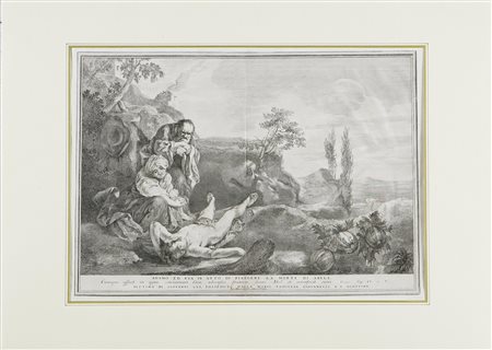 MONACO PIETRO (1707 - 1772) Adamo ed Eva piangono Abele morto. 1740. Bulino....