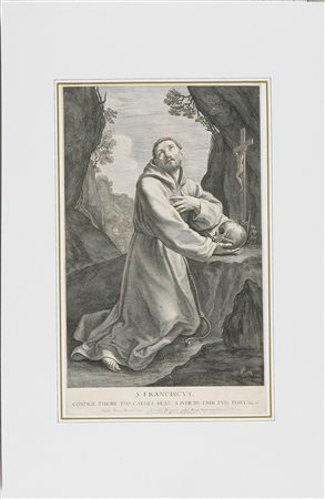 BLOEMAERT CORNELIS (1603 - 1684) San Francesco in preghiera. 1640. Bulino. Cm...