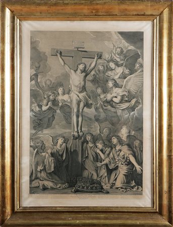 GERARD EDELINCK (1640 - 1707) Il Cristo agli angeli. Bulino. Cm 64,8x95,8....