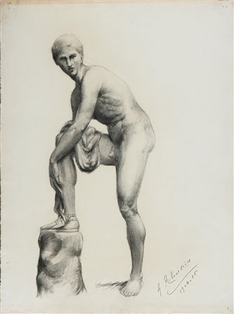 REBOURSIERE ALICE Studio di nudo in piedi. 1905. Carboncino su carta. Cm...