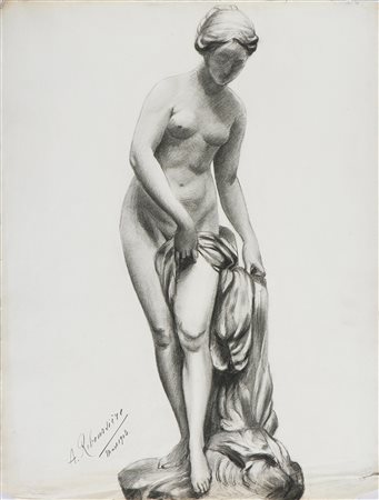 REBOURSIERE ALICE Nudo di fanciulla con drappo. 1903. Carboncino su carta. Cm...