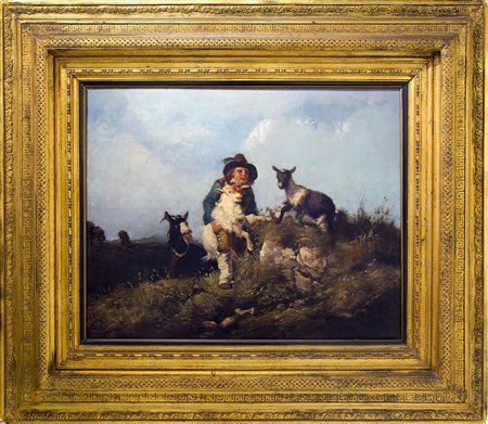 Filippo Palizzi (Vasto, 1818 – Napoli,1899). Scena campestre con pastorello e...