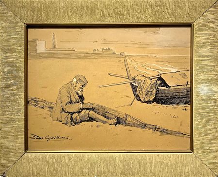 Emanuele Di Giovanni (Catania, 1887 – Catania, 1979). Pescatore con le reti....