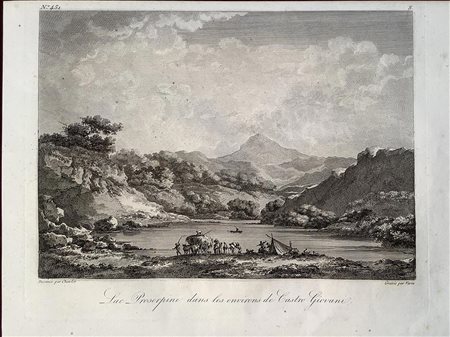 Varin (1740-1800 Parigi). Vista del Lago di Proserpina (oggi Pergusa) presso...