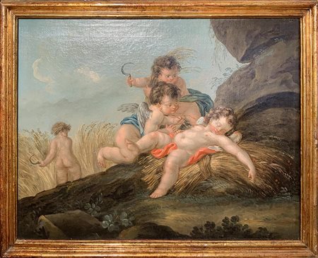 Cerchia di François Boucher (Parigi, 1703 – Parigi, 1770). Gioco di putti,...