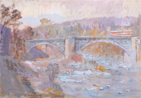 NATALE ADDAMIANO Bitetto 1943 Ponte sul torrente olio su faesite cm. 35x50,...