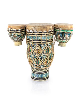 Bongo africano a tre suoni in ceramica policroma