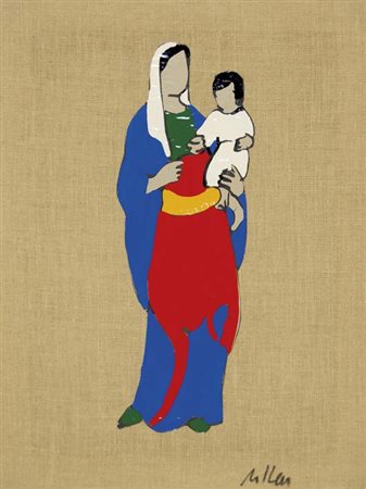 MARCO LODOLA Dorno (Pv) 1955 Madonna con bambino smalti e collage su tela...