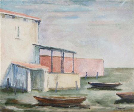 LORENZO PIEMONTI Milano 1935 Silenzio sul lago 1963 olio su tela, 50x60 firma...