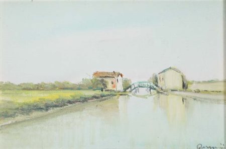 ALDO BERGAMINI Bottrighe 1903 - Venezia 1981 Paesaggio lagunare olio su tela,...