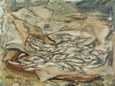 ZORAN MUSIC Gorizia 1909 - Venezia 2005 Cartoccio con pesce 1941 olio su...