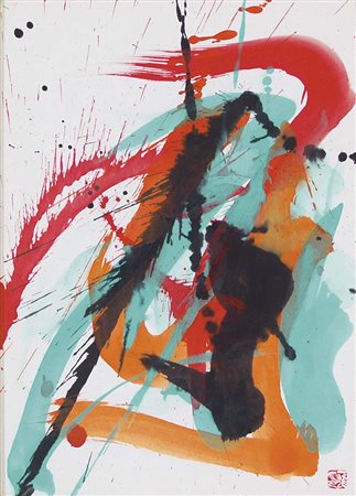 KAZUO SHIRAGA Amagasaki 1924 - 2008 senza titolo tecnica mista su cartoncino,...