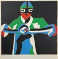 Ugo Nespolo IL MOTOCICLISTA serigrafia su carta, cm 54x50; es. 688/1000 firma