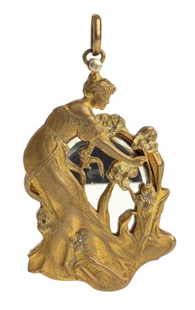 SPECCHIETTO A PENDENTE ART NOUVEAU IN OTTONE<br>1910/1915