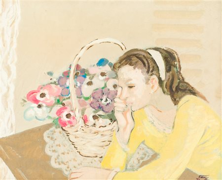 BERNARDINO PALAZZI (1907-1987) - Fanciulla con anemoni, 1972