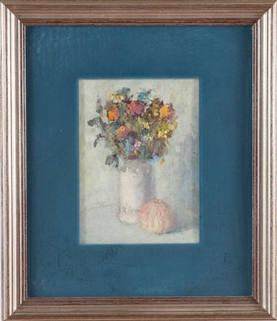 Norma Mascellani (Bologna 1909 - 2009), “Fiori in vaso bianco e arancia”.