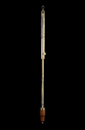 Barometro del tipo "Torricelli" con termometro, struttura in ottone e legno
Epo