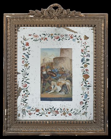 Arte francese, secolo XIX "Scene di genere" cinque vetri dipinti su fondo a spe
