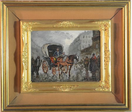 Guglielmo De Giorgio "La carrozza"
olio su compensato (cm 18x23)
Firmato in bass