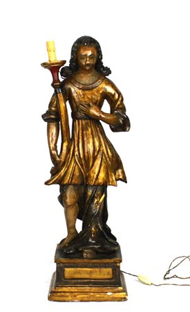 Un angelo porta cero in legno dorato - A gilt wood holder candle angel