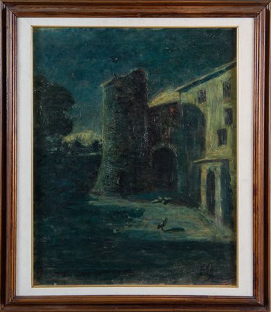 MARIO DE MARIA (Bologna 1852 - 1924), attr. "Paesaggio notturno", 1919. Olio...