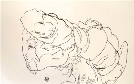 AFTER EGON SCHIELE - Edith Schiele con il cane Lord, 1990