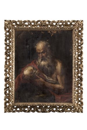 Maestro romano del secolo XVII

San Girolamo in meditazione
Olio su tela, cm 11