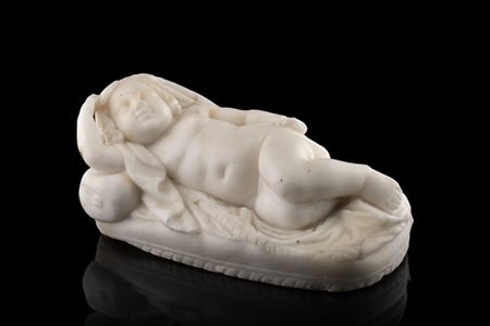 Arte dell'inizio del secolo XIX "Putto dormiente" scultura in alabastro (l. cm