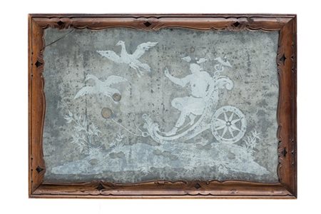 Arte veneta, secolo XVIII "Carro di Mercurio" specchio inciso in cornice antica