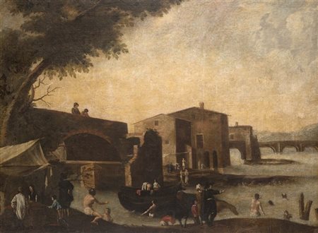 Artista attivo a Roma nel secolo XVII

Paesaggio con scena di vita quotidiana p