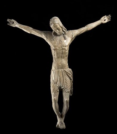 Arte del secolo XVII "Cristo crocifisso" scultura in legno laccato (h. cm 120)