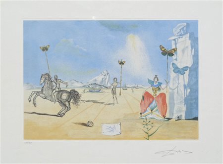 Salvador Dalì Landscape with figures holding sceptres, 1951;Litografia a col....