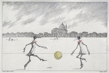 Paul Flora La palla gialla, 1989;China e matite col., 24,7 x 34,5 cm, foglio...