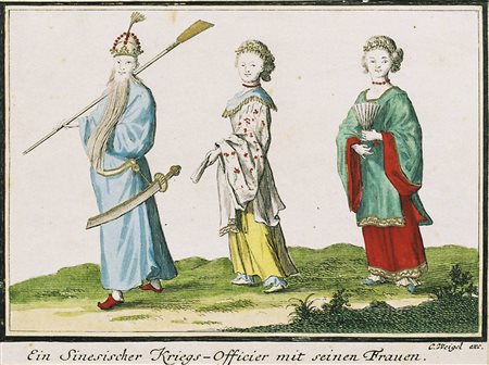 Christoph Weigel Ufficiale cinese con le sue mogli, 1700 ca.; Incisione in...