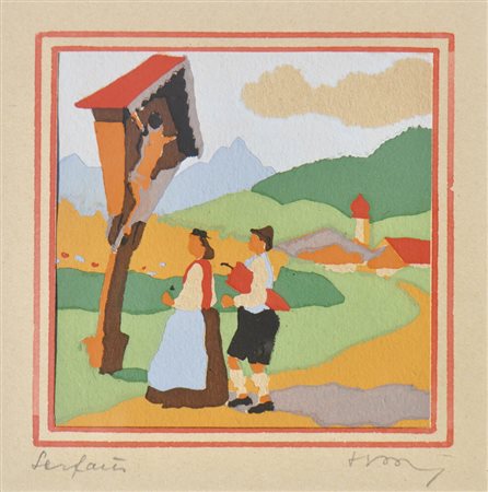 Künstler um 1930/Artista del 1930 ca. Serfaus / Außerfern; Tecnica stencil,...