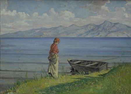 Angiolo Tommasi (Livorno, 1858 - Torre del Lago, 1923) Contadina sul Lago di...