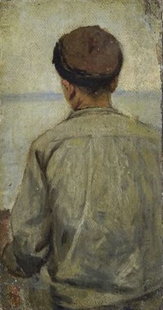 Telemaco Signorini (Firenze, 1836 - 1901) Ragazzo di spalle, (1870-1875) Olio...