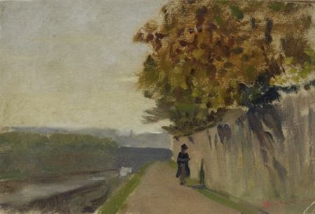 Telemaco Signorini (Firenze, 1836 - 1901) A passeggio, (1862-1865) Olio su...