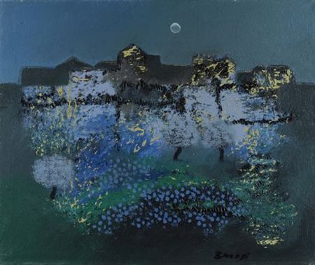 Manlio Bacosi (Perugia, 1921 - 1998) Notturno pigmentato Olio su tela, cm....